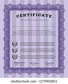 Violet Classic Certificate template. Money style design. Vector illustration. With complex background. 