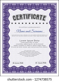 Violet Classic Certificate template. Money Pattern design. Printer friendly. Customizable, Easy to edit and change colors. 