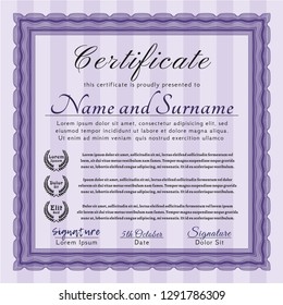 Violet Classic Certificate template. Money Pattern. Customizable, Easy to edit and change colors. With guilloche pattern. 