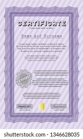 Violet Classic Certificate template. Money style design. With great quality guilloche pattern. Detailed. 