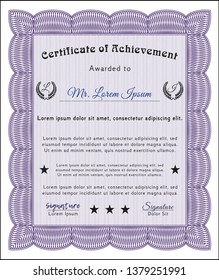 Violet Classic Certificate template. Money Pattern design. Detailed. Complex background. 