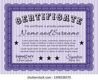 Violet Classic Certificate template. Money style design. With background. Detailed. 
