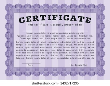 Violet Classic Certificate template. Money style design. With background. Detailed. 
