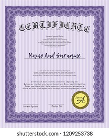 Violet Classic Certificate template. Nice design. With background. Detailed. 