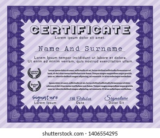Violet Classic Certificate template. Nice design. With background. Customizable, Easy to edit and change colors. 