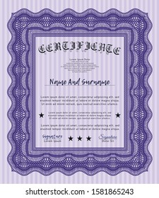 Violet Classic Certificate template. Nice design. With complex background. Detailed. 