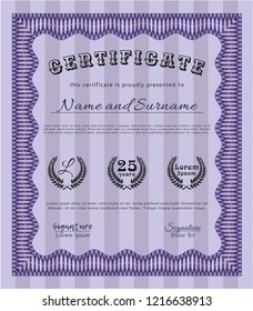 Violet Classic Certificate template. Perfect design. Vector illustration. With quality background. 