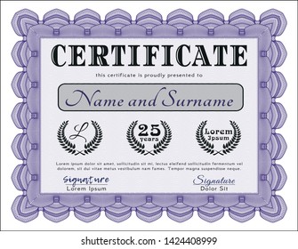 Violet Classic Certificate template. Perfect design. Detailed. With complex background. 