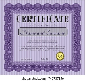Violet Classic Certificate template. Perfect design. Complex background. Vector illustration. 