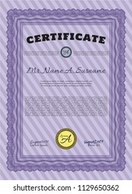 Violet Classic Certificate template. Printer friendly. Vector illustration. Money Pattern design. 