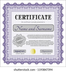Violet Classic Certificate template. Printer friendly. Nice design. Vector illustration. 