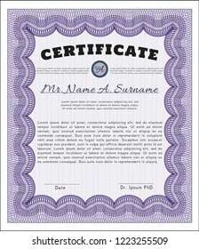 Violet Classic Certificate template. Printer friendly. Detailed. Elegant design. 