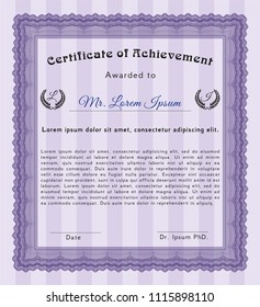 Violet Classic Certificate template. With quality background. Lovely design. Vector illustration. 