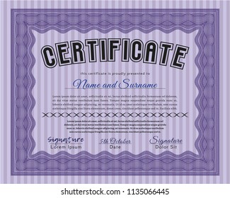 Violet Classic Certificate template. With quality background. Perfect design. Vector illustration. 