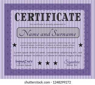 Violet Classic Certificate template. With quality background. Money style design. Detailed. 