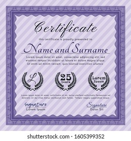 Violet Classic Certificate template. With quality background. Detailed. Money Pattern design. 