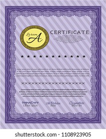  Violet Classic Certificate template. Retro design. With guilloche pattern and background. Detailed. 