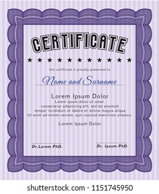Violet Classic Certificate template. Retro design. Detailed. With background. 
