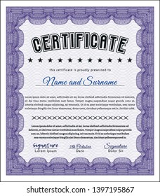 Violet Classic Certificate template. Retro design. With complex background. Customizable, Easy to edit and change colors. 