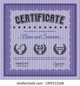 Violet Classic Certificate template. Retro design. With complex background. Customizable, Easy to edit and change colors. 
