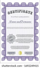 Violet Classic Certificate template. Retro design. Vector illustration. Printer friendly. 