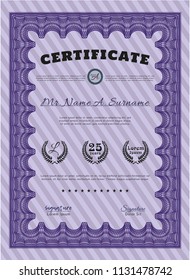 Violet Classic Certificate template. Sophisticated design. Easy to print. Vector illustration. 