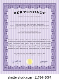 Violet Classic Certificate template. Sophisticated design. Detailed. With background. 