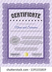 Violet Classic Certificate template. Sophisticated design. Vector illustration. With complex background. 