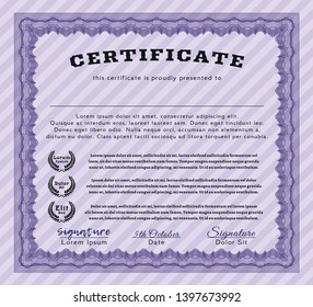Violet Classic Certificate template. Sophisticated design. Vector illustration. With quality background. 