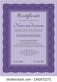 Violet Classic Certificate template. Superior design. Customizable, Easy to edit and change colors. With guilloche pattern. 