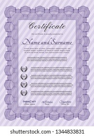 Violet Classic Certificate template. Superior design. Vector illustration. With background. 