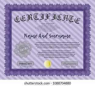 Violet Classic Certificate template. Vector illustration. With background. Superior design. 