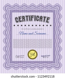 Violet Classic Certificate template. Vector illustration. With background. Sophisticated design. 