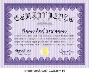 Violet Classic Certificate template. Vector illustration. Complex background. Money style design. 