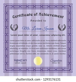 Violet Classic Certificate template. Vector illustration. Printer friendly. Modern design. 