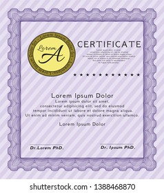 Violet Classic Certificate template. Vector illustration. Complex background. Modern design. 