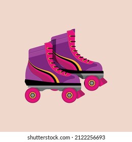 Violet classic roller skates. Roller skates with four wheels. Flat vector illustration isolated.