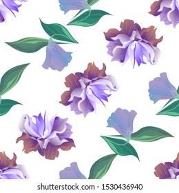 Violet Clematis. Purple Bllflower. Vector illustration. Seamless background pattern. Floral botanical flower. Wild leaf wildflower isolated. Exotic tropical hawaiian jungle. Fabric wallpaper print.
