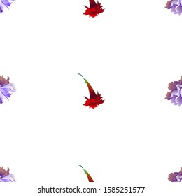 Violet Clematis. Red Hibiscus. Vector illustration. Seamless background pattern. Floral botanical flower. Wild leaf wildflower isolated. Exotic tropical hawaiian jungle. Fabric wallpaper print.