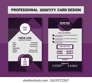 Violet color Background Identity Card Design Project.
Creative And Smart Design of a Id Card. Minimal Id Card 
 Design With Violet Color.