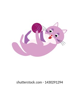 Violet color cat is playing with thread ball at room