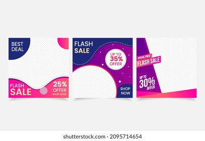 oferta de descuento de plantilla de color violeta de hasta y más set banner de publicidad de medios sociales de diseño de vector 