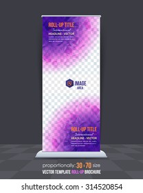 Violet Colors Low Poly Style Shine Roll-Up Banner, Advertising Vector Background Template