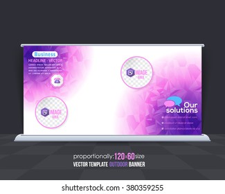 Violet Colors Low Poly Style Outdoor Banner, Advertising Vector Background Template 