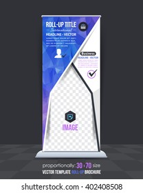 Violet Colors Low Poly Style Roll-Up Design, Vector Vertical Banner