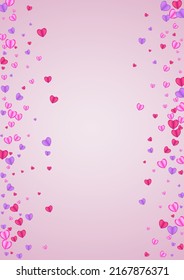 Violet Confetti Background Pink Vector. Art Backdrop Heart. Lilac Cute Illustration. Purple Heart Shape Frame. Tender Bright Texture.