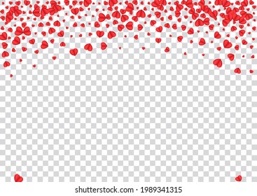 Violet Confetti Background Transparent Vector. Day Frame Heart. Tender Falling Pattern. Fond Confetti Decor Texture. Red Romantic Illustration.