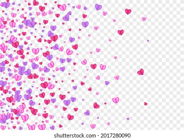 Violet Confetti Background Transparent Vector. Happy Backdrop Heart. Pink Fall Pattern. Tender Heart Elegant Texture. Red Card Frame.