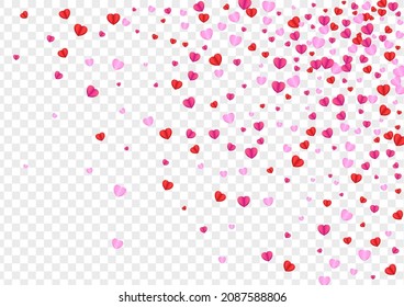 Violet Confetti Background Transparent Vector. Party Pattern Heart. Red Cute Backdrop. Tender Confetti Wedding Texture. Fond Shape Illustration.