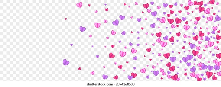 Violet Confetti Background Transparent Vector. Isolated Texture Heart. Tender Congratulation Pattern. Red Heart Anniversary Backdrop. Pink Happy Illustration.